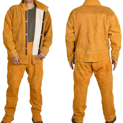 Cuero de vaca Chaqueta soldadura Chaqueta soldadura Abrigospantalones Forro Ropa protectora Soldador de trajes | eBay