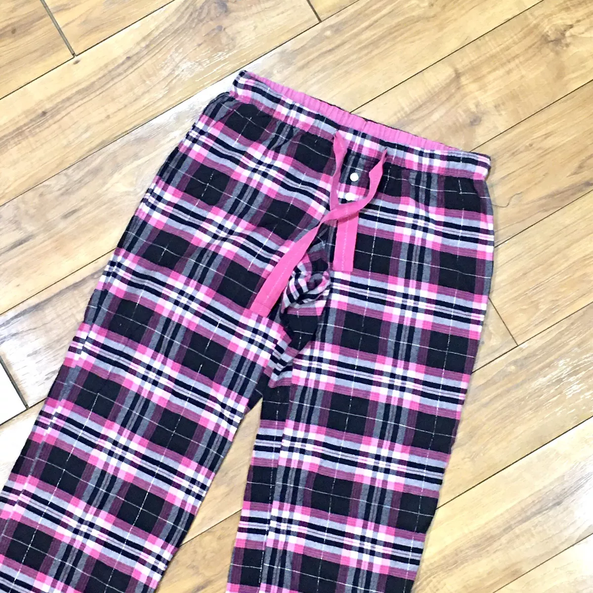 Flannel Sleep lounge womens plaid pink Pajama pants XS small winter