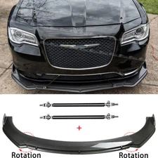For Chrysler 300 SRT8 11-23 Carbon Front Bumper Lip Spoiler Splitter + Strut Rod