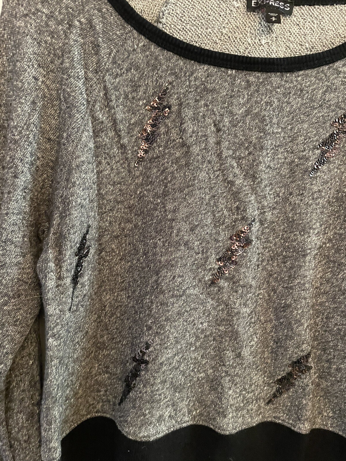 EXPRESS Cropped Gray Heather SEQUIN LIGHTNING BOL… - image 7
