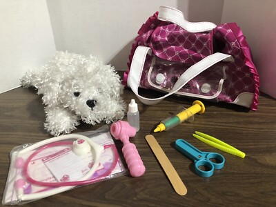 Barbie White Poodle Sneezing Plush Dog With Vet Bag And