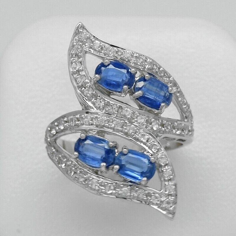 Grosse bague argent 925 sertie de quatre cyanites véritables et topazes, le cadeau de luxe idéal