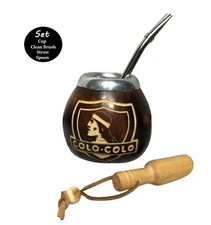Mate Gourd Hand Made  Cup Bombilla Straw Engraving Colo Colo Spoon Yerba Mate