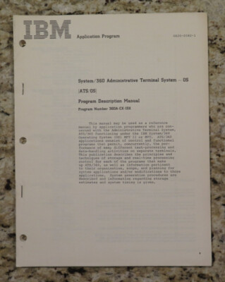 Vintage IBM System / 360 Admin Terminal System Program Description Dated 1970