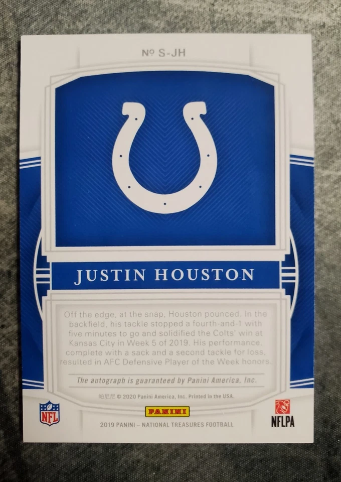 🔥🏈 2019 Panini National Treasures Signatures #75/75 Justin Houston Auto Colts - Image 4 of 4