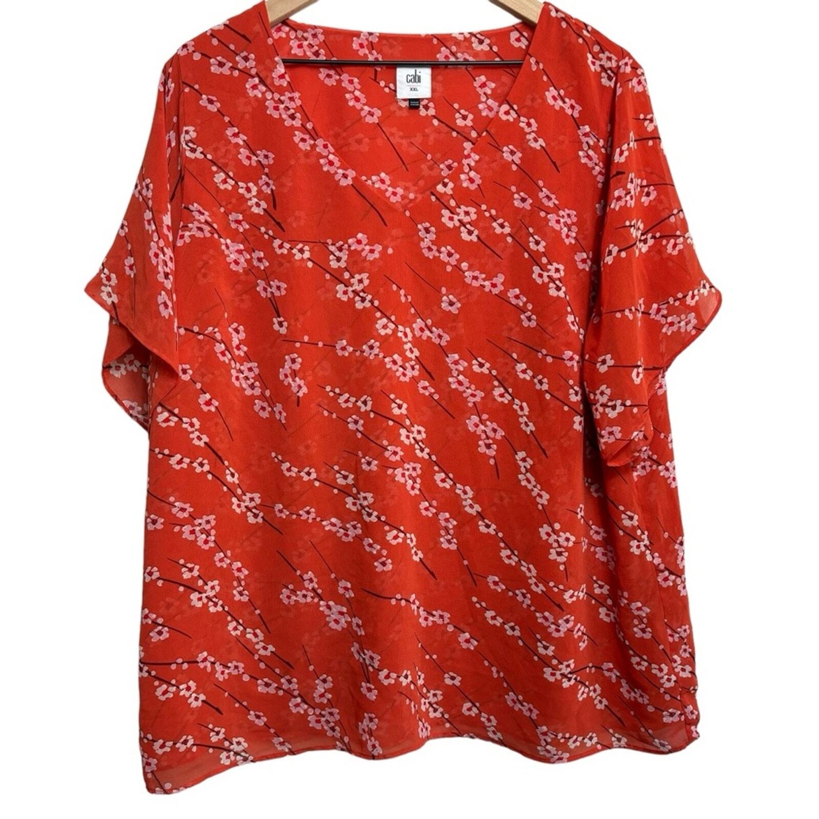 Cabi Split Flutter Sleeve Chiffon Cherry Blossom … - image 2