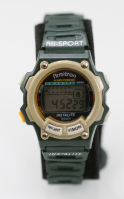 Armitron Sport Watch Women Green Beige Plastic 30m Light Chron Alarm Date Quartz