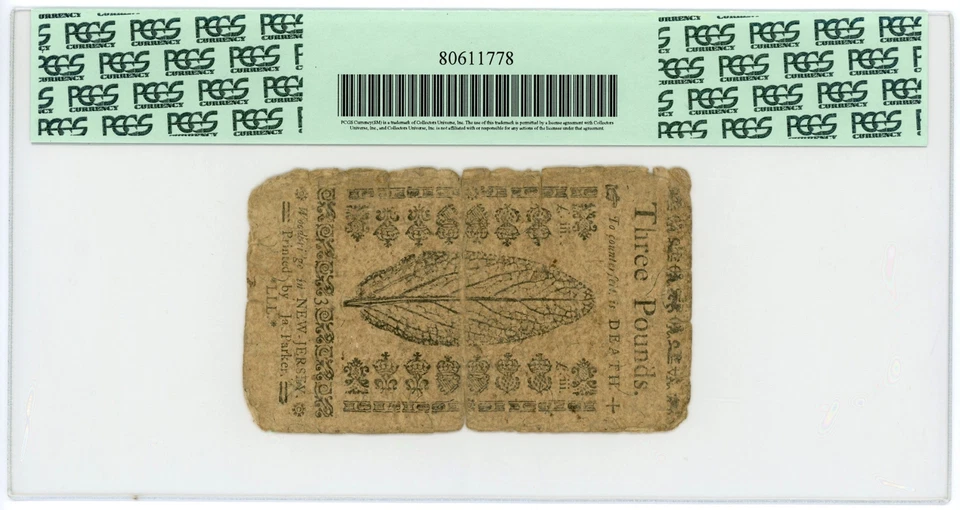 (NJ-103) April 12, 1757 3 Pounds NEW JERSEY Colonial Currency Note - PCGS F 12 - Image 2 of 2