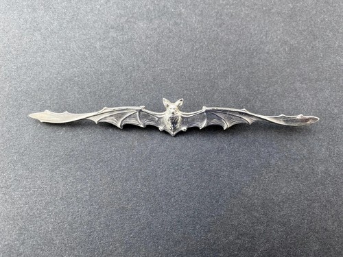 Open Wing Flying Bat Brooch Pin For Men Real Solid 925 White Sterling Silver - Picture 4 of 6