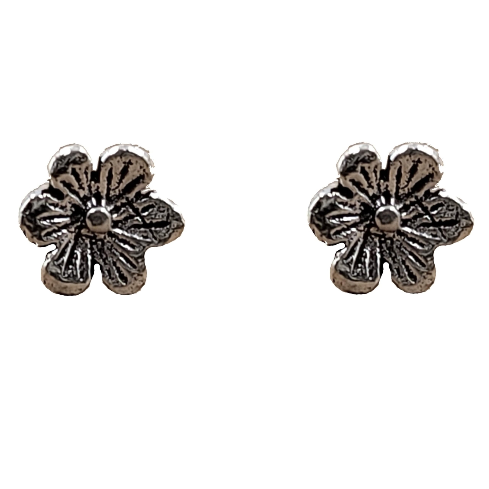 925 Sterling Silver Oxidised Classic Flower Stud Earring Silver Flower Studs