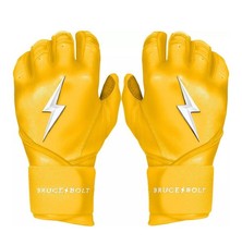NEW Bruce Bolt Men's Long Cuff Gold Palm Batting Gloves - Yellow - Size S