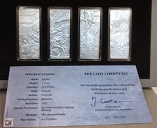 2022 Barbados $5 Lady Liberty Set 4x 1oz Silver Bar Coins Blue Nano Icing w/OGP