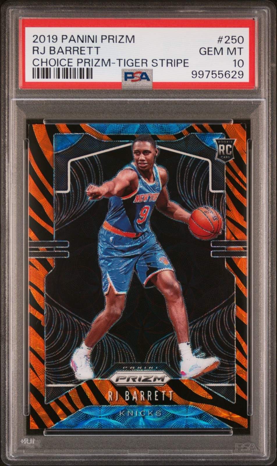 2019 Panini Prizm RJ Barrett #250 Tiger Stripe Case Hit SSP Rookie PSA 10