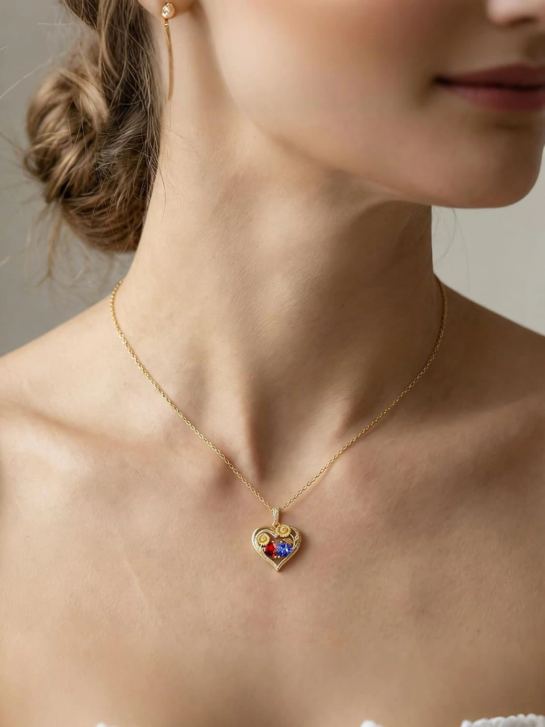 Double Birthstone Necklace 14K Gold Plated You Are My Sunshine Sunflower Necklac - product detail image 6