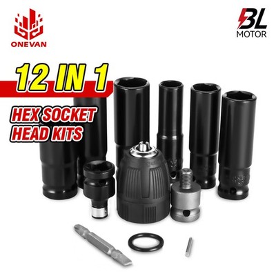 12X Wrench Socket Screwdriver Adapters 14-22mm Kit For 1/2''Impact Wrench Driver