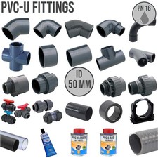 PVC Klebe Fittings Verbinder Bogen Nippel Verschraubung Winkel Hahn Rohr 50 mm