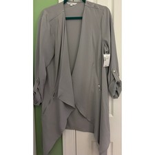 Cleo Drape Front Open Cardigan Jacket Blazer Light Gray Size L new/tags