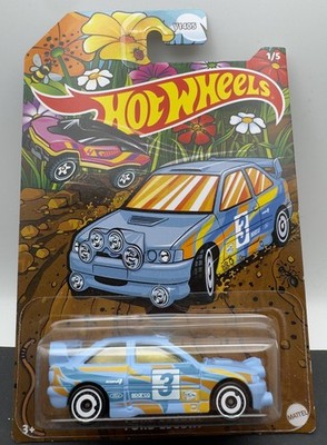Hot Wheels Ford Escort 1/5 Spring Floral Card Blue Rally Car Sealed