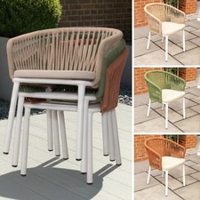 GARDEN CHAIR ROPE BACK OUTDOOR DINING CHAIR ALUMINIUM CUSHION CHAIR 3 COLOURS