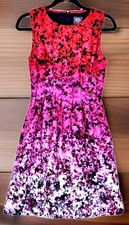 Vince Camuto Dress Fit & Flare Pleated Floral Ombre w/Pockets Pink Sleeveless 4