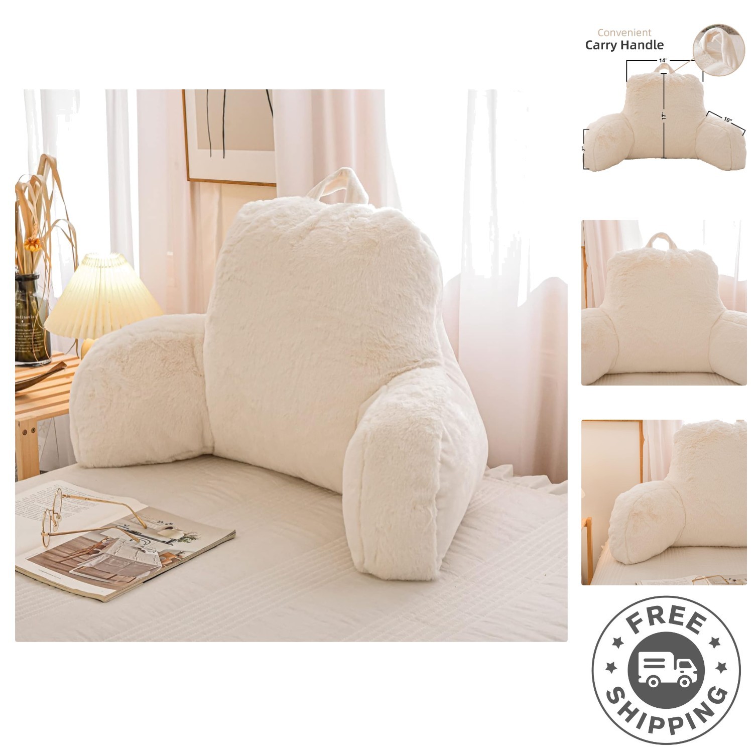Ergonomic Faux Fur Bed & Couch Pillow - Large Standard Size 