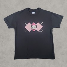 Yum Pop Shirt Womens Medium Black Pixel Panda Kawaii 00s Argyle Y2K Made in USA