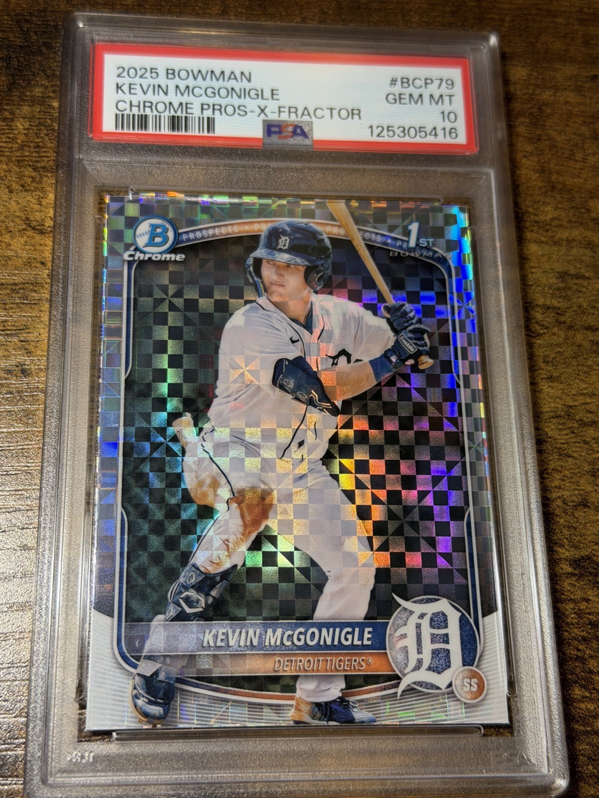 KEVIN MCGONIGLE 2025 Bowman #BCP-79 1st Tigers Chrome Silver X-Fractor PSA 10