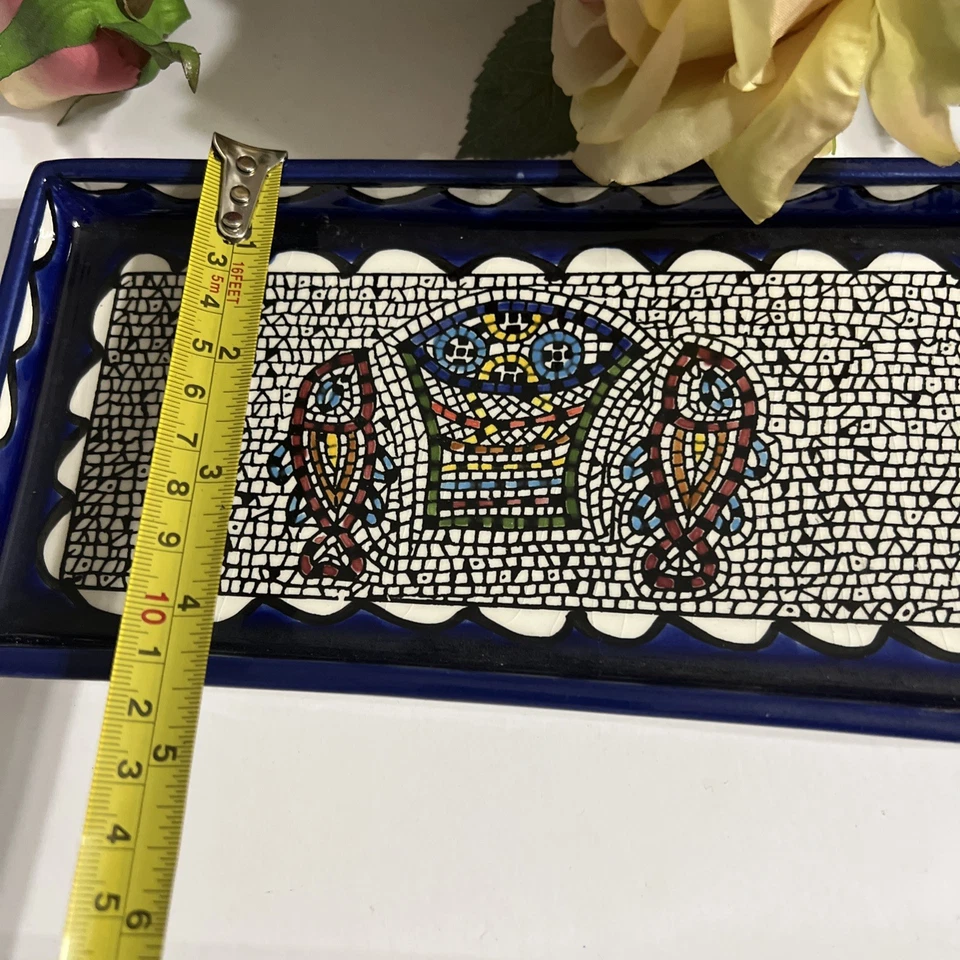 Plato decorativo de cerámica hecho a mano colorido diseño de mosaico vajilla única decoración del hogar Foto 4 de 4