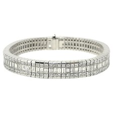 26.50 Carats Total Multi Row Princess & Baguette Diamond Multi Row Line Bracelet