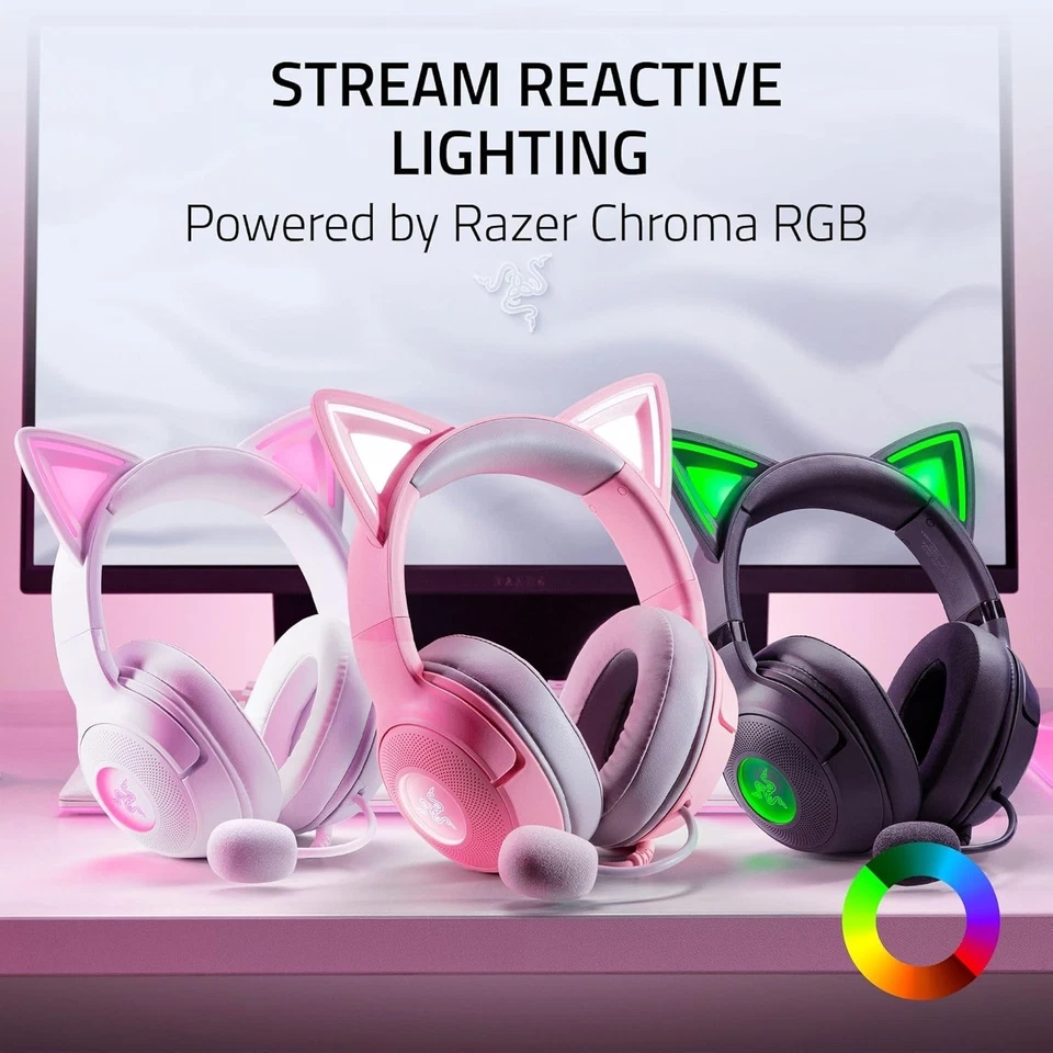  Kraken Kitty V2 USB Wired Headset: Chroma RGB Kitty Ears - Stream Quartz Pink - Image 3 of 4