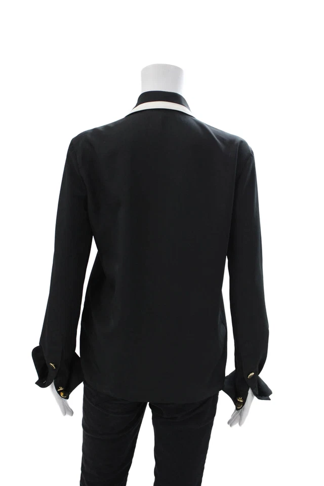 Blusa Louis Feraud para mujer manga larga con botones negra blanca talla 4 Foto 3 de 4