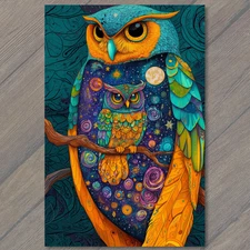 Art Print Trippy Owls Surreal Stars Cosmic Galaxy Psychedelic Space Dreamy Feath