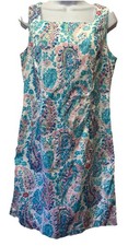 Talbots blue pink paisley sleeveless knee length dress women's petites 10P NEW