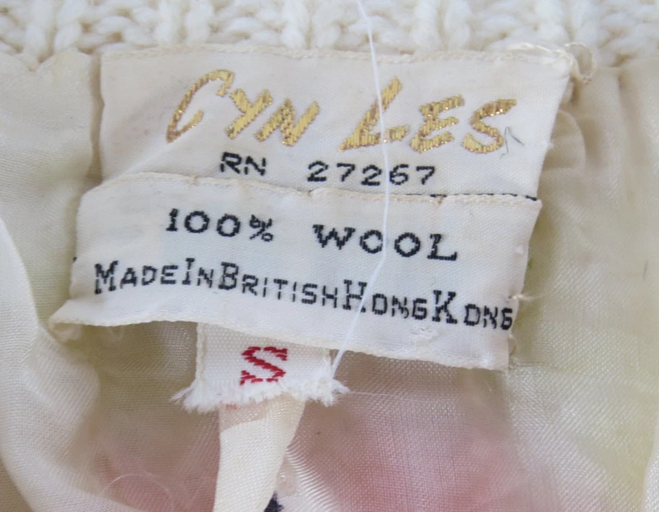 Vtg. 60s 70s Cyn Les Shirlee Designs Wool Sweater Cardigan Floral Applique Small - Image 4 of 4