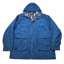 Vintage Woolrich Field Jacket Mens XL Blue Nylon Plaid Wool Lined Made USA