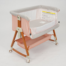 Portable Bedside Bassinet,6-Level Crib w/Breathable Mesh-Foldable w/Wheels Pink