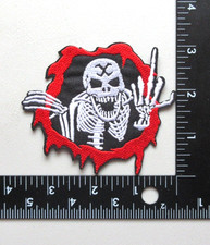   SKELETON MIDDLE FINGER SKULL BIKERS VEST JACKET HAT EMBROIDERED IRON ON PATCH