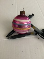 Vintage 1950s Shiny Brite Stripe Pink Glass Christmas Ornament Made In USA