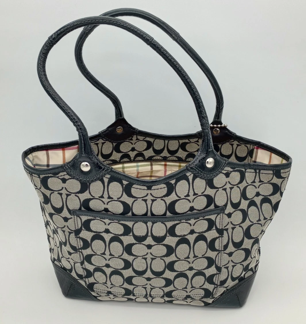 Borsa a tracolla Coach Bleecker Signature nera tela bordo pelle manico superiore