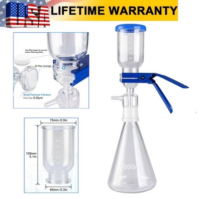 1000ml Lab Vacuum Filtration Distillation Apparatus Glass Suction Filter Funnel