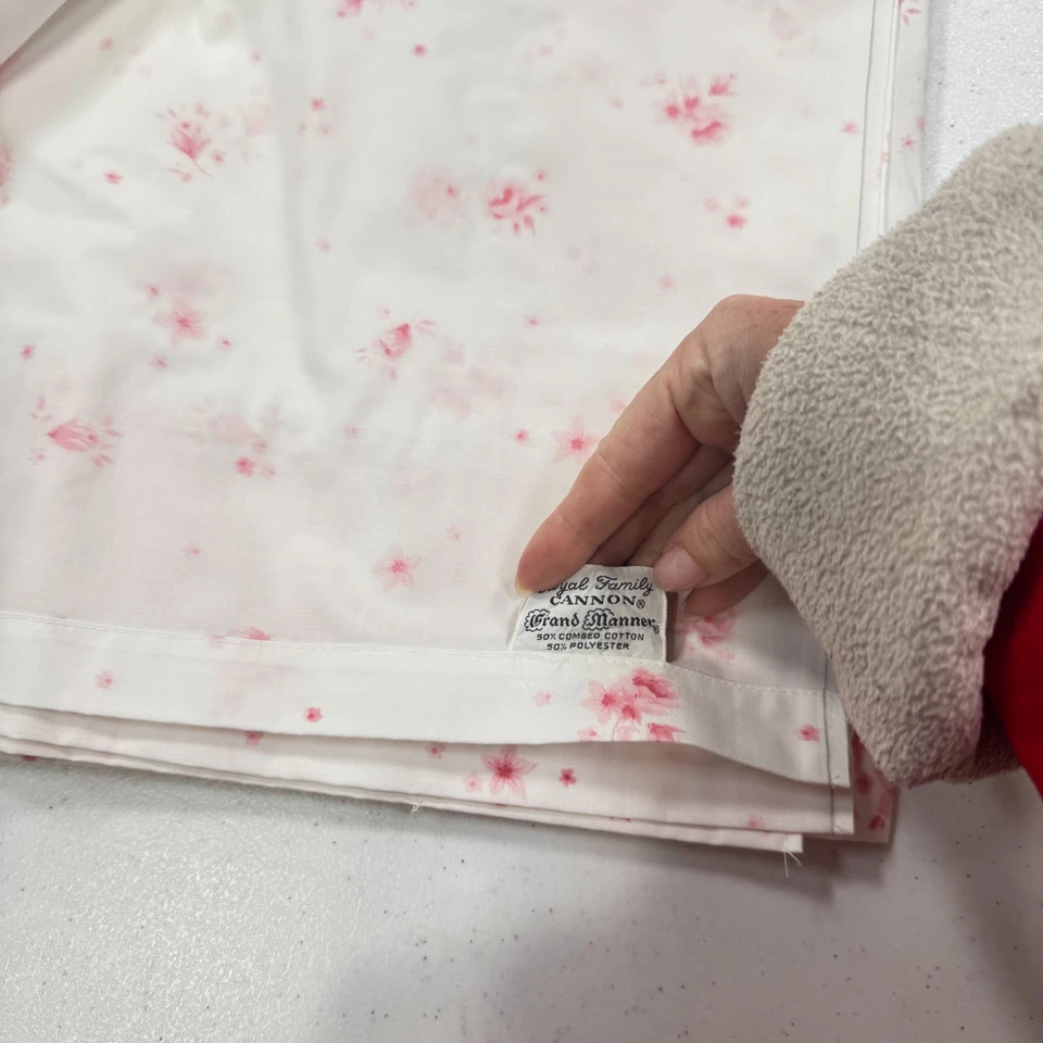vintage cannon flat sheet twin grand manor pink roses floral mcm retro blend - Image 4 of 4