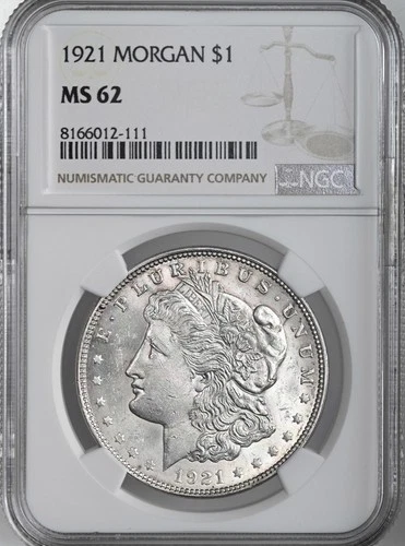 1921-P  $1  MORGAN SILVER DOLLAR  "PHILADELPHIA MINT"  NGC MS62 #8166012-111
