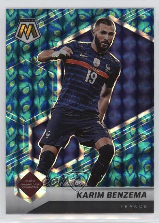 2021-22 Mosaic FIFA Road to World Cup Choice Peacock Prizm Karim Benzema #2 14tf