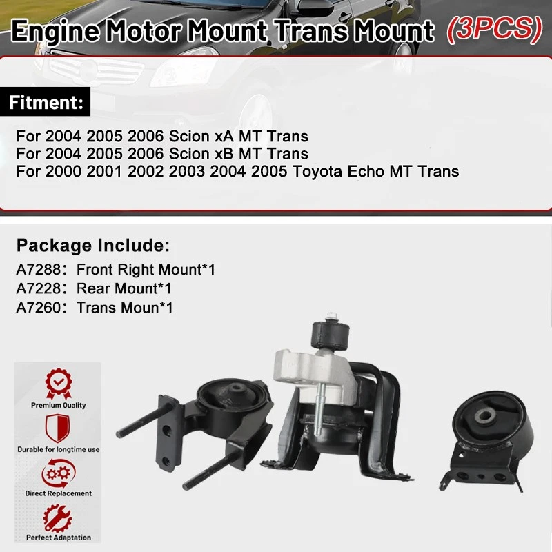 3x Engine Motor & Trans Mount for Scion XA XB 1.5L 2004-06 for Toyota Echo 00-05 - Image 2 of 4