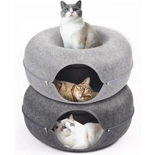 XL Cat Cave Tunnel Bed for Indoor Cats 24x24x11 Gray/Dark Gray New