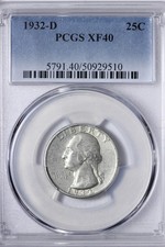 1932-D Washington Quarter PCGS XF40 Key Date UVCLM