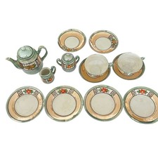 1930s Lusterware Japanese Floral Teapot Creamer Sugar 4 Plates 4 Saucers 3 Cups 