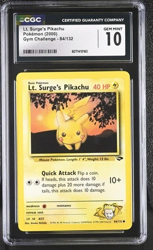 CGC 10 GEM MINT Lt. Surge's Pikachu 2000 Gym Challenge 84/132 Pokemon Card