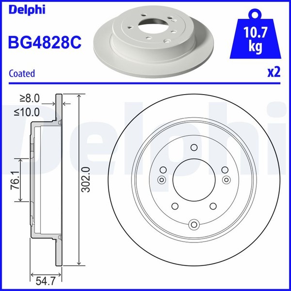 2X Bremsscheibe Delphi BG4828C FüR Tucson Hyundai Kia Tl Tle Ix35 Lm El Elh Suv-image