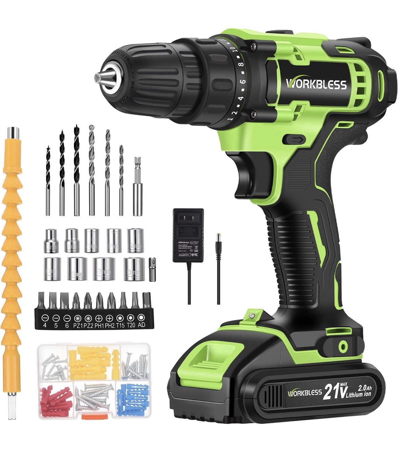 Set, Cordless Drill With Battery And Charger, 3/8'' Keyless/